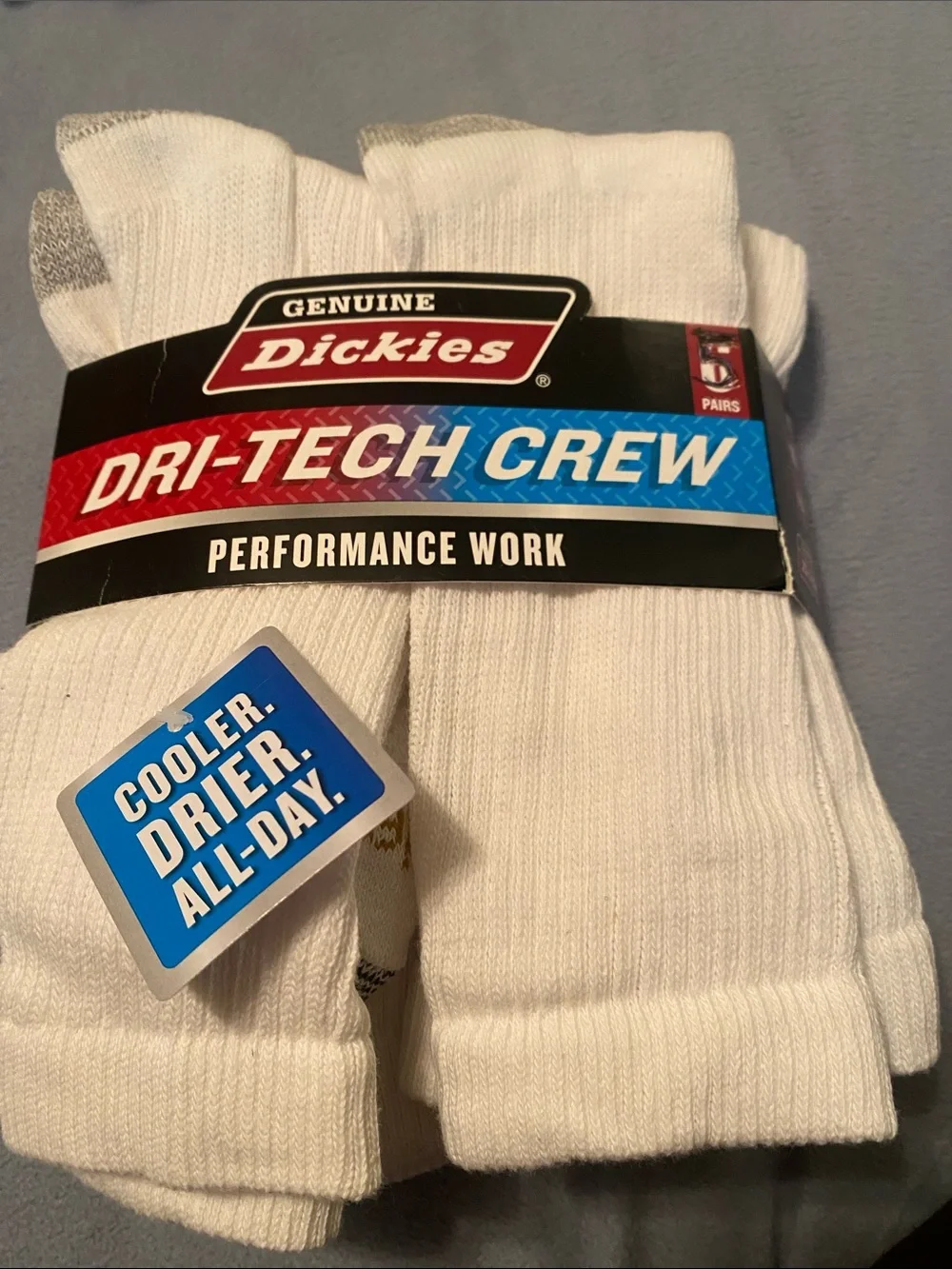 Dickies White Dri-Tech Crew Athletic Work Socks - 5 Pack
